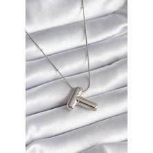 HERŞEYBURDAMODA 316L Çelik Gümüş Renk Bubble "t" Harf Model Kadın Kolye