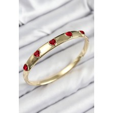 HERŞEYBURDAMODA Pirinç Zirkon Taşlı Kırmızı Kalp Model Gold Renk Kadın Kelepçe