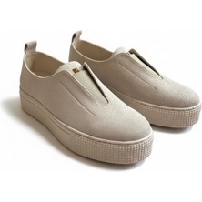 Ne&Ve Shoes Bej Süet Hakiki Deri Lastikli Kadın Günlük Sneaker