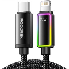Hepta Collection Rocoren 27W Type-C To Lightning Rgb Aydınlatmalı Örgülü Şarj ve Data Kablosu 2 Metre