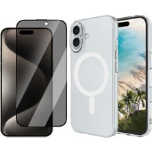 Vendas Apple iPhone 16 Kamera Korumalı M-Safe Şarj Özellikli Şeffaf Zore London Sert PC Kapak + Hayalet Ekran Koruyucu