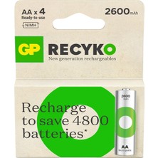 Hepta Collection Recyko 2600 Aa Kalem Ni-Mh Şarjlı Pil, 1.2 Volt, 4'lü Kart