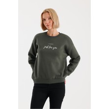 Yakamor Kadın Baskılı Şardonlu Sıfır Yaka Sweat