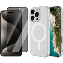 Vendas Apple iPhone 16 Pro Kamera Korumalı M-Safe Şarj Özellikli Şeffaf Zore London Sert PC Kapak + Hayalet Ekran Koruyucu