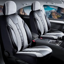 Mercedes E Serisi Uyumlu Deri Detaylı Oto Koltuk Kılıfı Ön-Arka Set Vista Seri Siyah-Gri