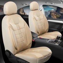 Skoda Octavia Uyumlu Deri Detaylı Oto Koltuk Kılıfı Ön-Arka Set Vista Seri Bej