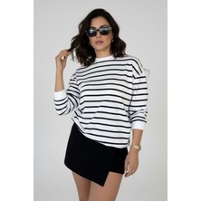 Rovebella Çizgili Beyaz Sweatshirt