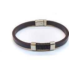 Herşey Nota Dark Brown Line – Kahverengi Deri Gümüş Detaylı Erkek BILEKLIK-1391