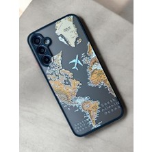 Storemax Galaxy A24 Uyumlu Dünya Harita Desenli Kamera Korumalı Mat Transparan Plastik Arka Kapak Tpu Silikon Kenarlar Şık ve Dayanıklı Koruma Hux Kılıf (Siyah Harita)