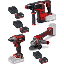Einhell  Tp-Hd 18/26 Li Bl Akülü Pnömatik Matkap Tp-Ci 18/220 Li Bl Vidalama Tp-Ag 18/125 Ce Q Avuç Taşlama 3X4.0AH Akülü Kömürsüz Set