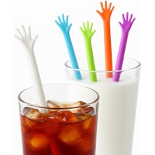 Hepta Collection 6'lı Renkli El Şeklinde Karıştırıcı Çubuklar, Plastik Bardak Süsü, 6 Adet, Çok Renkli