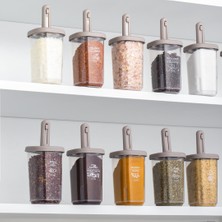 Hepta Collection 1105 Kaydırmalı Kaşıklı Sızdırmaz Kapaklı Etiketli Yağdanlıklı 14'lü Baharatlık Seti Cappuccino