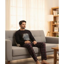 Genel Erkek Ekose Desenli Uzun Kollu Sıfır Yaka Pijama Takımı