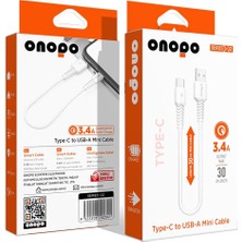 Hepta Collection Onopo Android Uyumlu Type-C To USB Mini Kablo 3.4A Hızlı Şarj ve Data Kablosu 30CM - Q2 | 3.4A Hızlı