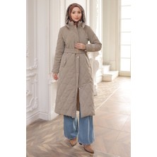 İmaj Butik Bej Büyük Beden Çıtçıt Düğmeli Kapitone Mont