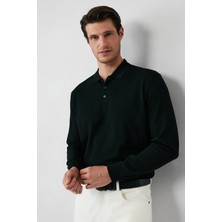 Kiğılı Regular Fit Polo Yaka Siyah Düz Triko Kazak Erkek Günlük Kullanım İçin