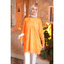 İmaj Butik Oranj Bisiklet Yaka Soğuk Iplik Triko Tunik