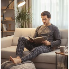 Genel Erkek Ekose Desenli Uzun Kollu Sıfır Yaka Pijama Takımı