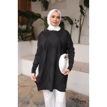 İmaj Butik Siyah Bisiklet Yaka Soğuk Iplik Triko Tunik