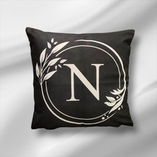 Mutlu Köşe "n" Harfli Çift Taraflı Pamuk Keten Premium Dizayn Kırlent Kılıfı