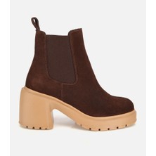 Hotiç 01BOH318530A480 KADIN Süet Deri Kahverengi Lastik Detaylı Topuklu Bot