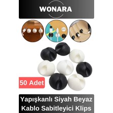Wonara Premium Ev Ofis Masa Düzenleme Iz Bırakmayan Yapışkanlı Siyah Beyaz Kablo Sabitleyici Klipsi 50'lu