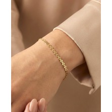 İndigo Takı Baklava Motifli Sade Su Yolu 14 Ayar Altın Bileklik