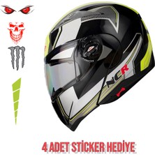 Çene Açılır Kask Vizörlü Sarı Beyaz Ece Belgeli