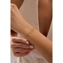 Nereze 925 Ayar Gümüş Gold Kaplama Çift Zincirli Dorika Kapsül Model Bileklik