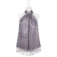 Bursa İpek Gri Mor Jamawar Dokuma Ipek Fular