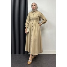 Tesettür Diyarı Yazlık Rapalin Elbise- Krem