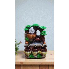 Genel Su Değirmeni Üçlü Küp Fıçı Sepetli Dekoratif LED Işıklı Şelale Yeşil Motifli Hediyelik Doğa Temalı