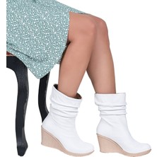 Noosy Hakiki Deri Dolgu Topuk Beyaz Kadın Bot