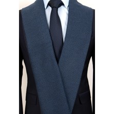 Esgue Siyah Mavi V Desenli Erkek Kaşkol - Balıksırtı Dokulu Modern Atkı