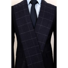 Esgue Yünlü Lacivert Beyaz Ekose Kaşkol - Otantik ve Şık Erkek Atkı