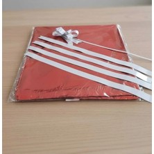 Aybaş Kağıtçılık 5 Adet 30X35 cm Parlak Metalize Kırmızı Hediye Paketi + 19X45 cm Beyaz Çekmeli Fiyonk