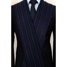 Esgue Yünlü Lacivert Mor Çizgili Kaşkol - Yumuşak Dokulu Klasik Erkek Atkı