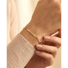 İndigo Takı Çiçek Motifli Sade Su Yolu 14 Ayar Altın Bileklik