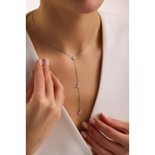 Nereze 925 Ayar Gümüş Rodyum Kaplama Y Model Lotus Çiçeği Kolye