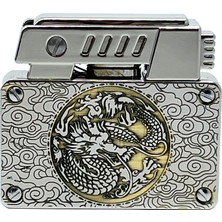 Chief King's Fire Ibelo Model Ejderha (Dragon) Kabartmalı Gümüş Renk Benzinli Çakmak - Özel Hediyelik Kutulu