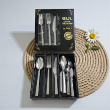 Kaveh Gül Çelik 36 Parça 6 Kişilik Sade Çatal Bıçak Kaşık Seti 18/0 Kalite