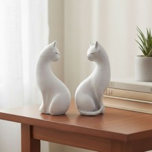 Uretti - Hülya 6683 El Yapımı 2’li Dekoratif Polyester Kedi Biblo Seti - 15 cm