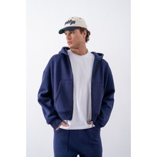Gothamvibes Erkek Boxy Oversize Fermuarlı Chill Lacivert Sweatshirt