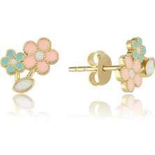 Cherry By Özkonak Ikili Renkli Çiçek Vidalı Çocuk Küpesi