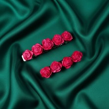 Uretti - Hülya 6683 3413 El Yapımı Gül Desenli Polimer Kil 2’li Set Klipsli Saç Tokası / 8 cm - 6 cm