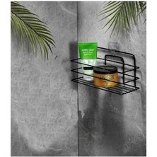 Karokstore Tekli Siyah Yapışkanlı Banyo Rafı, Duş Şampuanlık, Paslanmaz Metal Raf (Vidala/yapıştır) - Tş-01