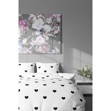 Karokstore Tekstil Pamuklu Çift Kişilik Nevresim Seti | Nevresim ve Yastık Kılıfı | Çarşafsız Siyah Kalp Desenli Renkli