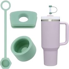 Karokstore 1 Set (3 Parça) Silikon Sızdırmaz Kapak Seti –   30/40 Oz ile Uyumlu – Dökülmeye Dayanıklı Tıpa ve Pipet Ucu – Okaliptüs Renk