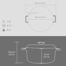 Karokstore Metal Premium Serisi - Döküm Yuvarlak Tencere, 28 Cm, Majolik Gri