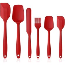 Karokstore Silikon Mutfak Yardımcısı, 6 Adet Silikon Spatula, Çorba Kaşığı, Fırın Fırçası, Spatula, Dayanıklı ve Yapışmaz, Paslanmaz Çelik ve Dikişsiz Tek Parça Tasarım Siyah-Gri-Kırmızı (Kırmızı)